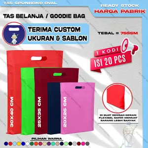 Goodie Bag Tas Belanja Spunbond Model Oval Dcut Ukuran 20x26 Kantong Kain Souvenir 1 Kodi isi 20Pcs