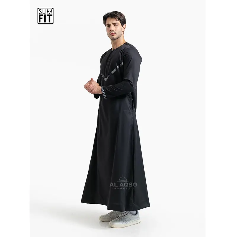 Al Aqso | Jubah Slimfit Thobe Gamis Pria Muslim Dewasa Premium Navy Abu Resleting Lengan Panjang | Jubah Osman 3