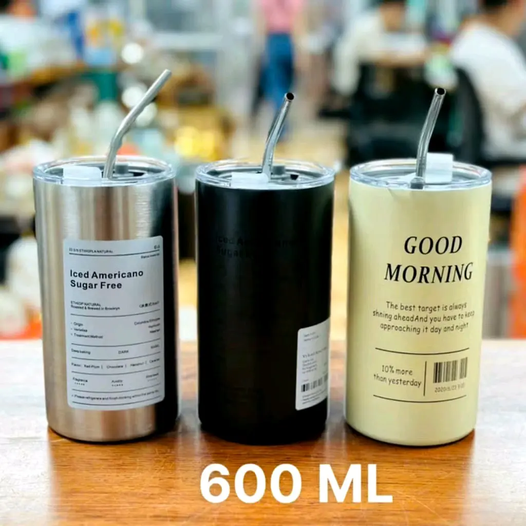 Ly giữ nhiệt Americano Inox 304 600ml cao cấp không rỉ, tặng ống hút tiện lợi