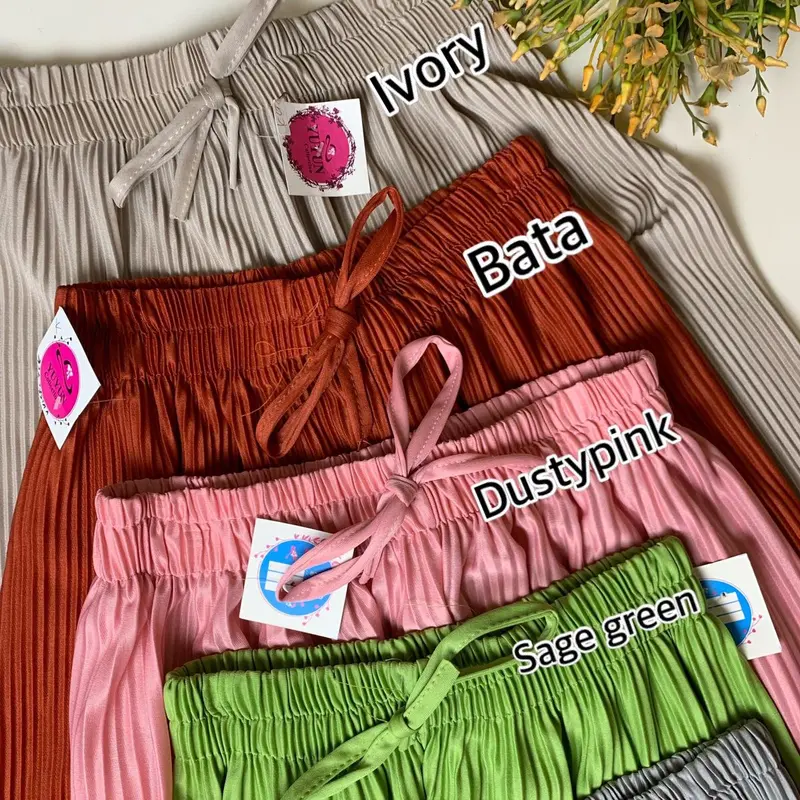 YC - 3 PCS CELANA KULOT PLISKET LIDI Pinggang Full Karet Celana  Panjang Wanita Dewasa Melar Bawahan Wanita Kekinian 2