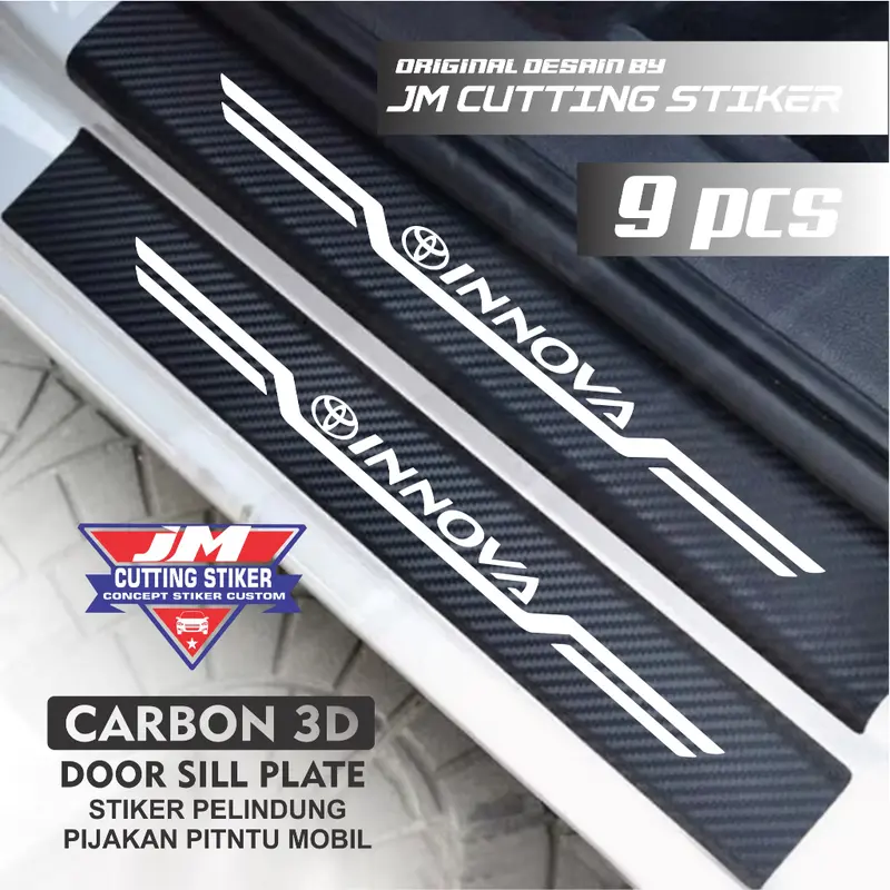 9pcs stiker sill plate mobil toyota innova stiker carbon 3d pelindung pijakan kaki 0