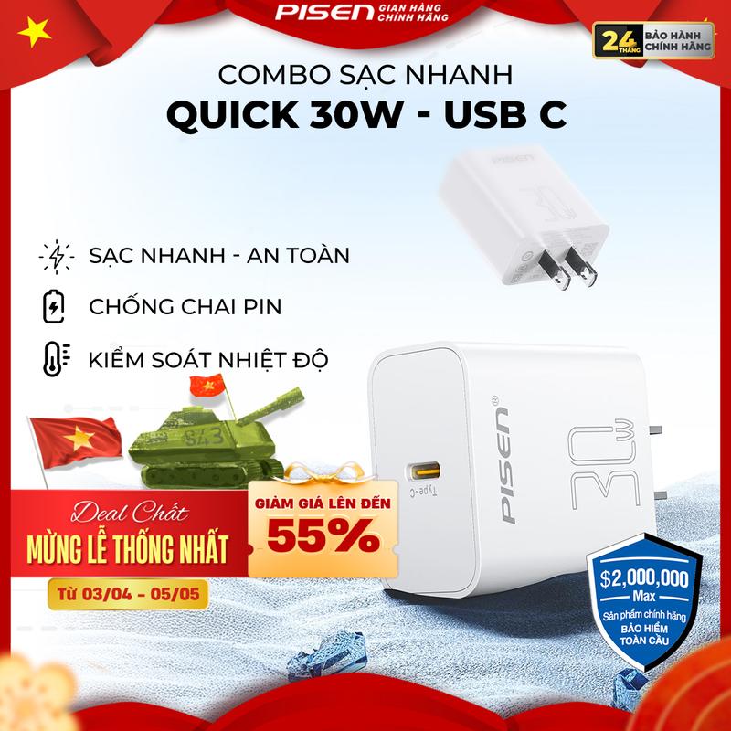 [PISEN] Bộ Sạc Nhanh 30W | Nhỏ Gọn Và Tiện Lợi, Sạc Không Nóng Máy, Điều Chỉnh Dòng Điện Thông Minh, Tương Thích Iphone 8-16 Series Và Các Mẫu Android | Pisen Quick USB-C 30W Fast Wall | TP-C29 | Bảo Hành 24 Tháng | Bảo Hiểm 2 Triệu Đô Toàn Cầu