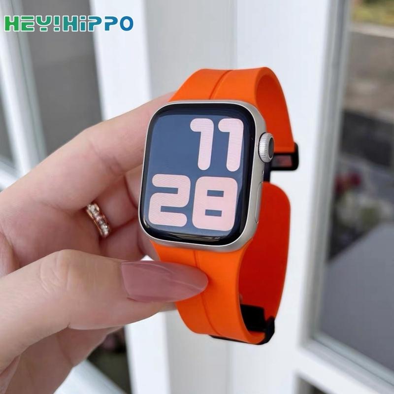 Dây đeo silicon từ tính, Thiết kế gấp, Tương thích với iWatch Ultra 49mm, Dây đeo đồng Đồng Hồ cho iWatch Dòng 9, 8, 7, SE, 6, 5, 4, 3, 45 / 44 / 42 / 41 / 40 / 38mm