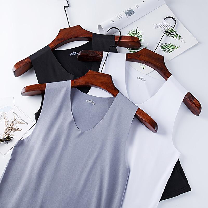 Áo Vest Nam, Không Tay, Cổ Chữ V, Nhanh Khô, Làm Bằng Lụa Lạnh Áo Vest Áo Ba Lỗ, Thích Hợp Mặc Hàng Ngày 6