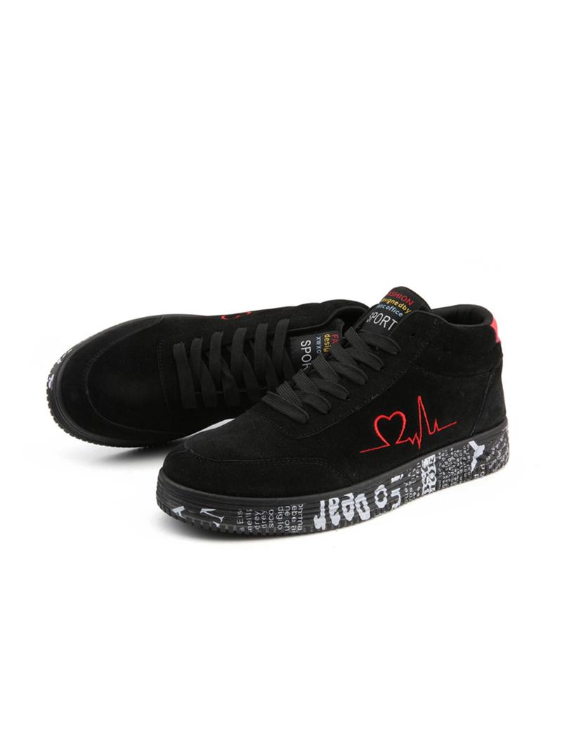 Product Introduction of Women's Heartbeat Pattern Lace Up High Top Skate Shoes, Casual Comfortable Sports Shoes for Daily Wear, Female All-match Round Toe Shoes for Daily Wear 2