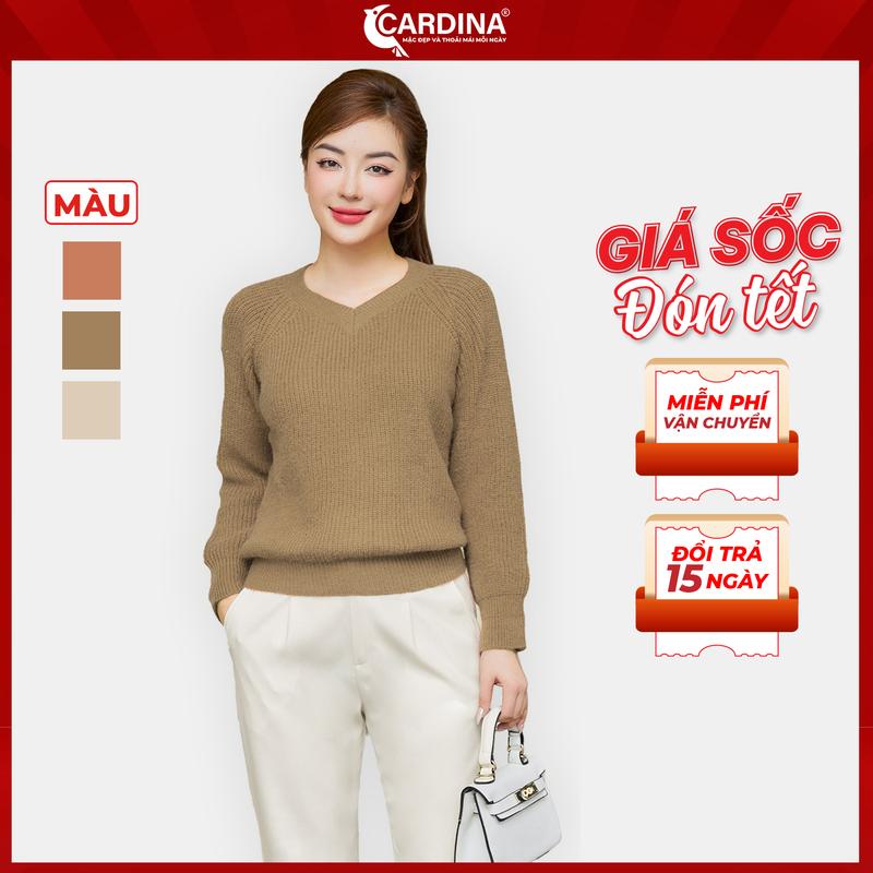Áo Len Nữ CARDINA Chất Liệu Lông Cừu Cao Cấp Cổ V Kiểu Dáng Nhẹ Nhàng Nữ Tính 3AF30 Women Top Nhung Dài Tay