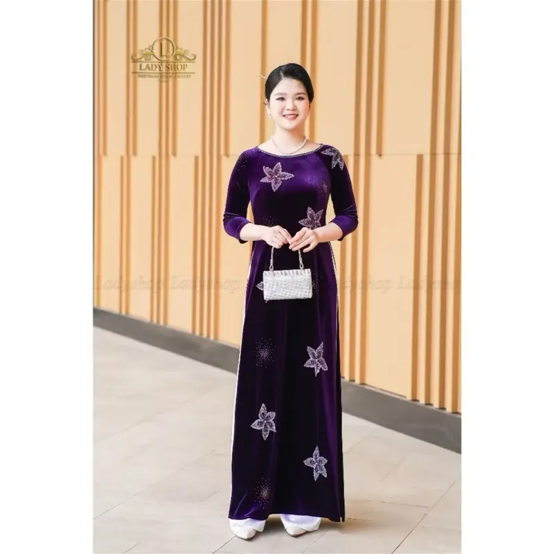 ￼Áo dài nhung - Áo dài bà sui cao cấp dành cho mẹ ADP01 Nữ