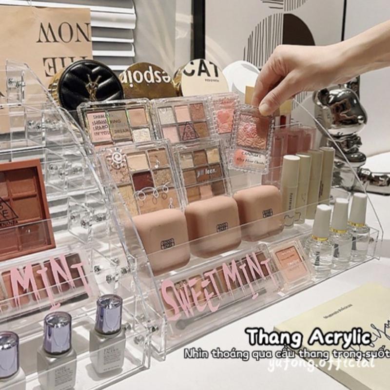 Kệ hộp đựnġ mỹ phẩm mặt bàn trong suốt để son môi hoàn thiện tủ hình bậc thang điểm ký túc xá BG44
