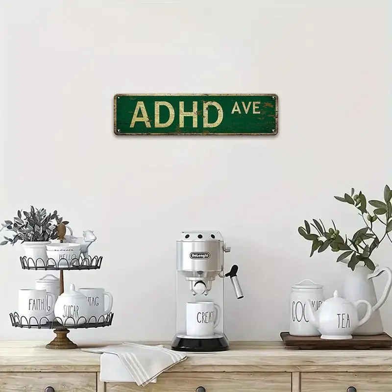 ADHD AVE Lettering Metals Tin Sign, Street Sign, Wall Art for Home Decor, Bar, Cafe, and Garage Decor, Vintage Decorative Plaque Decor, House Number Plate, Signage, Decorating, Decoration Items, Bedroom Decor, Vintage Garage Signs, Home Decor Products 3
