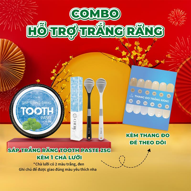   CD16   2CL25g  Combo 2 Kem Trắng Răng Dạng Sáp Tooth Paste - hũ 25gr - KÈm 2 thanh chà lưỡi 