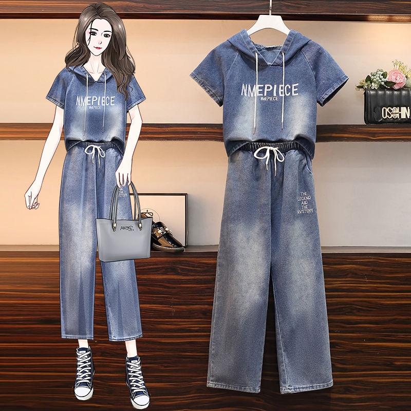 Product Introduction of Bộ Đồ Hai Mảnh Denim, Thời Trang Mùa Hè, Quần Dài Co Giãn, Áo Khoác Có Mũ Trùm Đầu, Ống Rộng Của Phụ Nữ, Phong Cách Hàn Quốc, Dáng Rộng Rãi Và Bó Sát, Thời Trang Women Top 1