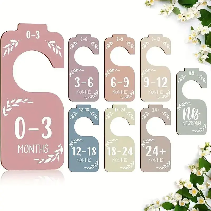 Summer Wooden Baby Milestone Design Closet Divider, 8pcs/set Double Sided Print Baby Clothes Hanger Divider for Baby Girls Boys Nursery Decor, Baby Closet Organizers from Newborn to 24 Months, Organizing 8