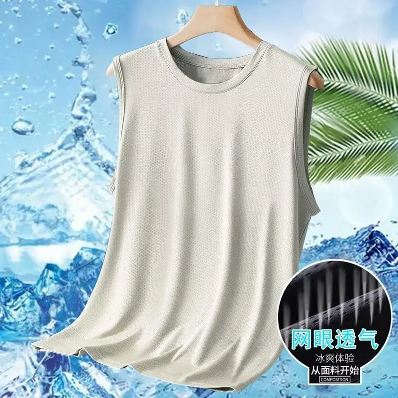 Ice Silk Vest Men's Hollow Mesh Breathable Quick-Drying Sports Running Waistcoat Sleeveless T-shirt Summer