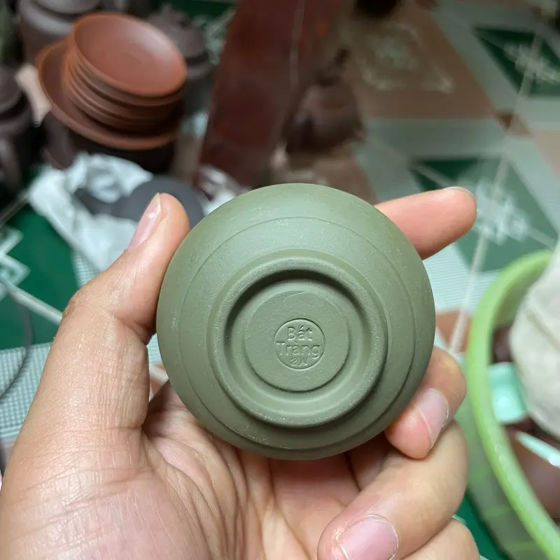 Bộ ấm chén thạch biều tam giác như ý xanh 200ml nghệ nhân 2N 5