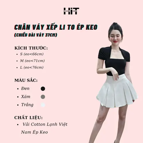 CHÂN VÁY XẾP LI TO ÉP KEO (Chiều Dài Váy 37cm) - Chất liệu: Cotton Lạnh Việt Nam Ép Keo - Thương Hiệu: HiT Fashion - Màu: Đen, Xám, Trắng - Kích Thước: S, M, L