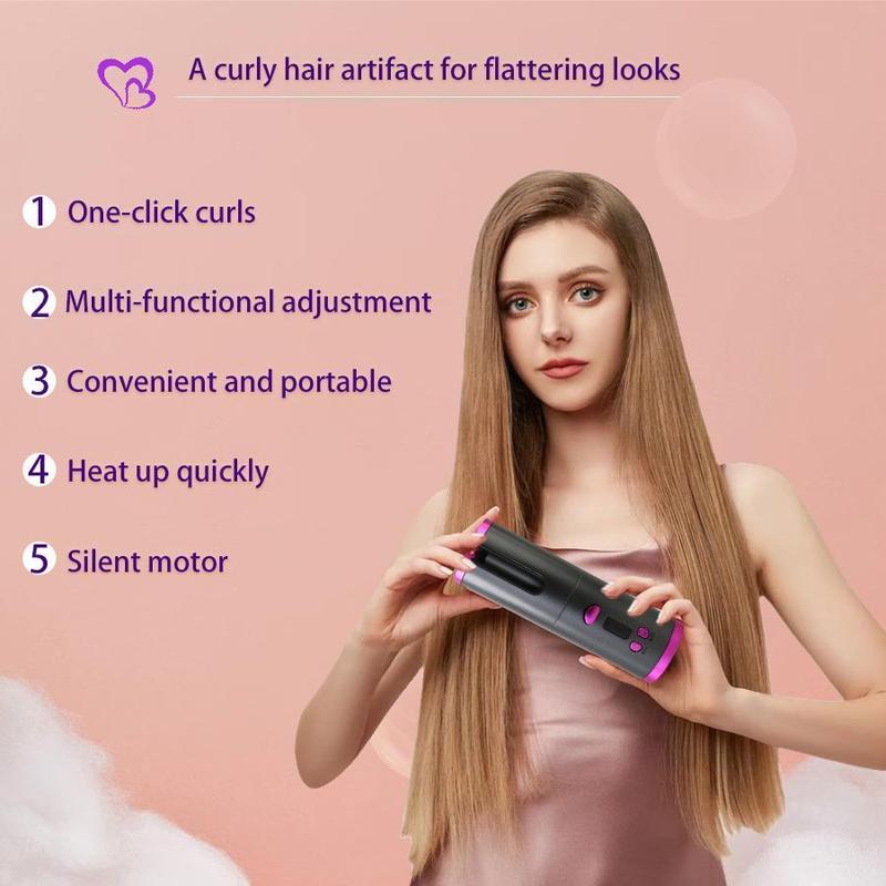 Product Introduction of Automatic Cordless Auto Hair Curler, 1 Box Curling Iron with LCD Display & Accessories, Portable Rotating Ceramic Barrel Curling Wand for Women 7