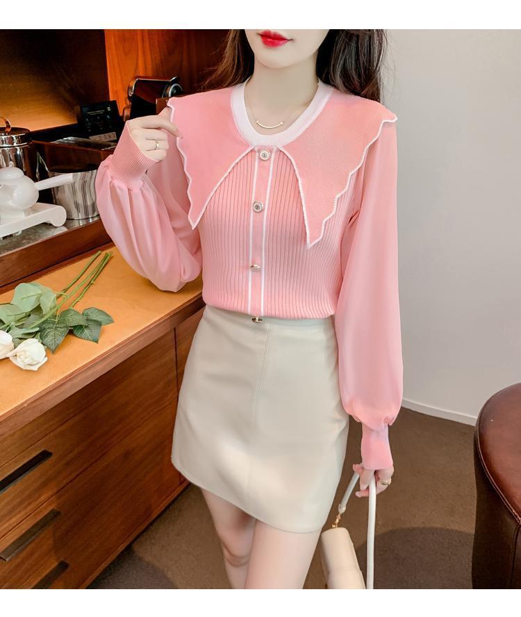 Product Introduction of Áo Len Nữ, Cổ Búp Bê Trông Trẻ Trung Dễ Thương, Màu Hồng, Áo Lớp Nền Dệt Kim, Có Thể Mặc Bên Trong, Hàng Mới Về Mùa Xuân 2024 14