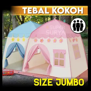Tenda Anak Jumbo Mainan 3-4 orang Kemah Rumah Camping Princess Castle Playhouse