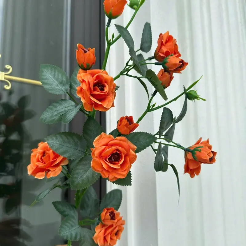 Cành hồng ngoại Rose chất liệu vải chiều cao 70cm gồm  6 hoa 10 nụ trang trí Decro siêu đẹp 4
