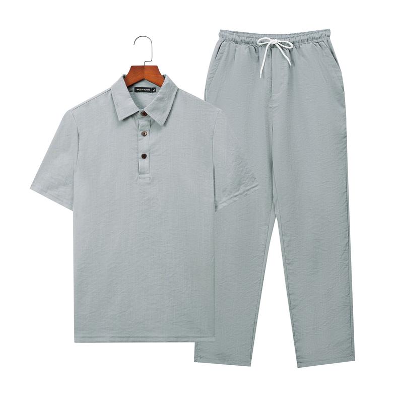 Quần Áo Đũi Nam Cổ Bẻ Quần Dài Chất Liệu Đũi Cao Cấp Áo Menswear Pants Đen Có Túi