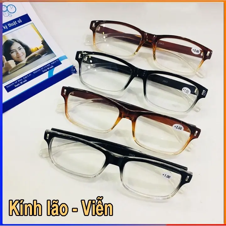 Kính viễn thị lão thị đọc sách báo, đi đường gọng nhựa đủ số từ +05 đến +4 độ