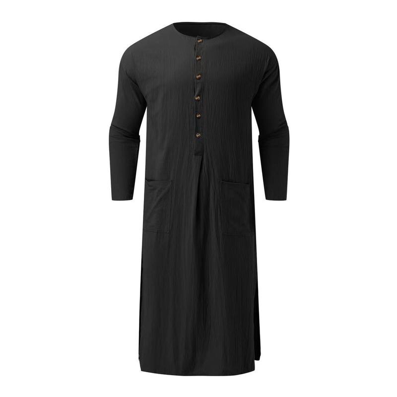 Product Introduction of Muslim Robe New Men's Loose Stand Collar Door Tube Long Sleeve Robe Ethnic Style Robe 9