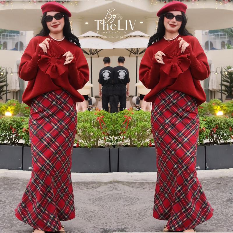 CHÂN VÁY caro LEYLA, dáng đuôi cá dài 95cm - Hàng The LIV