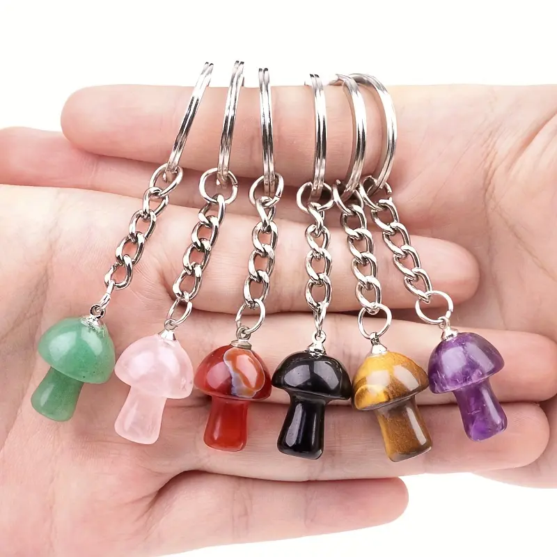 10pcs Natural Stone Mushroom Keychain Bag Pendant Small Gift 6