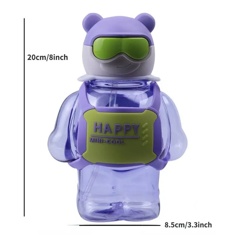 800ml Cartoon Design Water Bottle, 1 Count Portable Cute Water Bottle With Straw & Lanyard, Drinking Bottle For Student 8