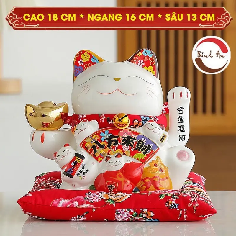 ( Giá Rẻ Nhất ) Mèo Thần Tài Vẫy Tay Gốm Sứ Cao Cấp Size 18 cm - Phong Thuỷ Bình An 2