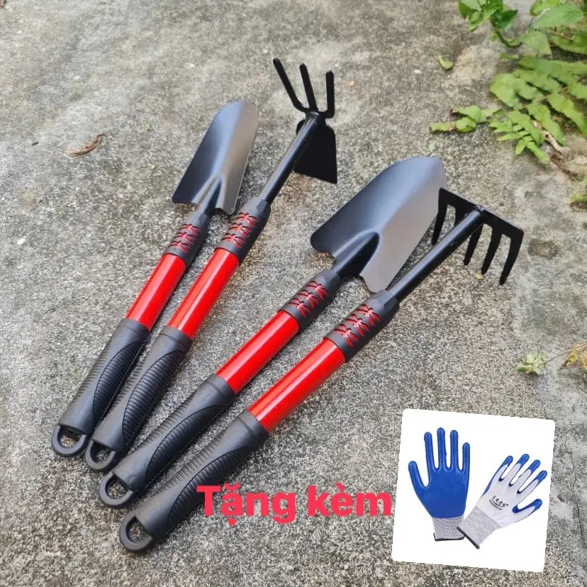 Combo 4 món dụng cụ làm vườn xẻng, cào, quốc sơn tĩnh điện + tặng kèm găng tay
