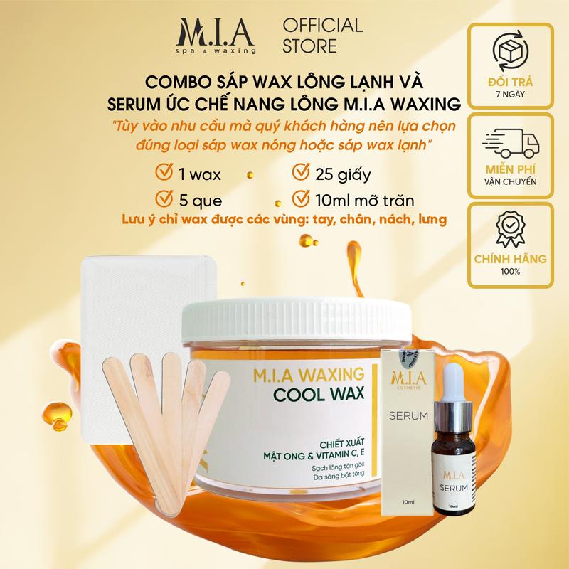 COMBO Sáp Wax Lạnh - Cool Wax M.I.A WAXING 350Gr + 5 Que Gỗ + 25 Giấy Wax + Mỡ Trăn Triệt Lông
