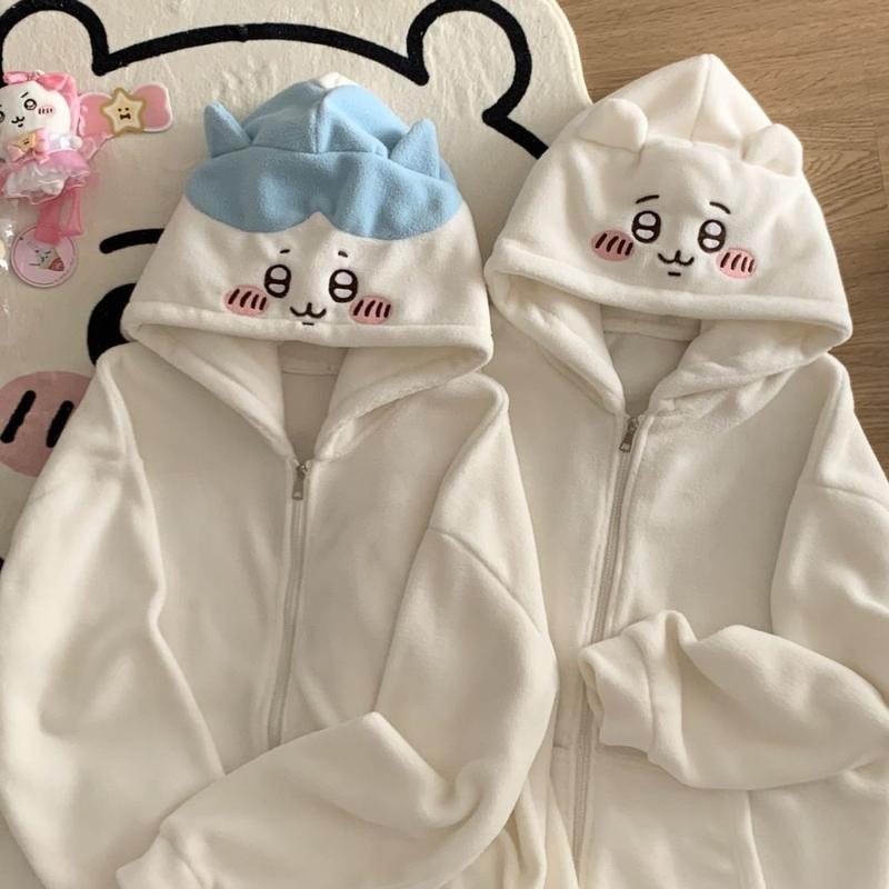 Áo Khoác Len Lông Cừu, Thiết Kế Mèo Con, Chiikawa Xiaoba Jiyousaqi, Dễ Thương Và Rộng Rãi, Có Mũ Trùm Đầu, Thích Hợp Cho Máy May 0