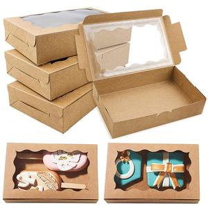 Caja de pastel de papel kraft, juego de 10 piezas; caja rectangular para repostería con ventana; caja para hornear para pasteles, galletas, chocolate, snacks y postres; caja para regalo.