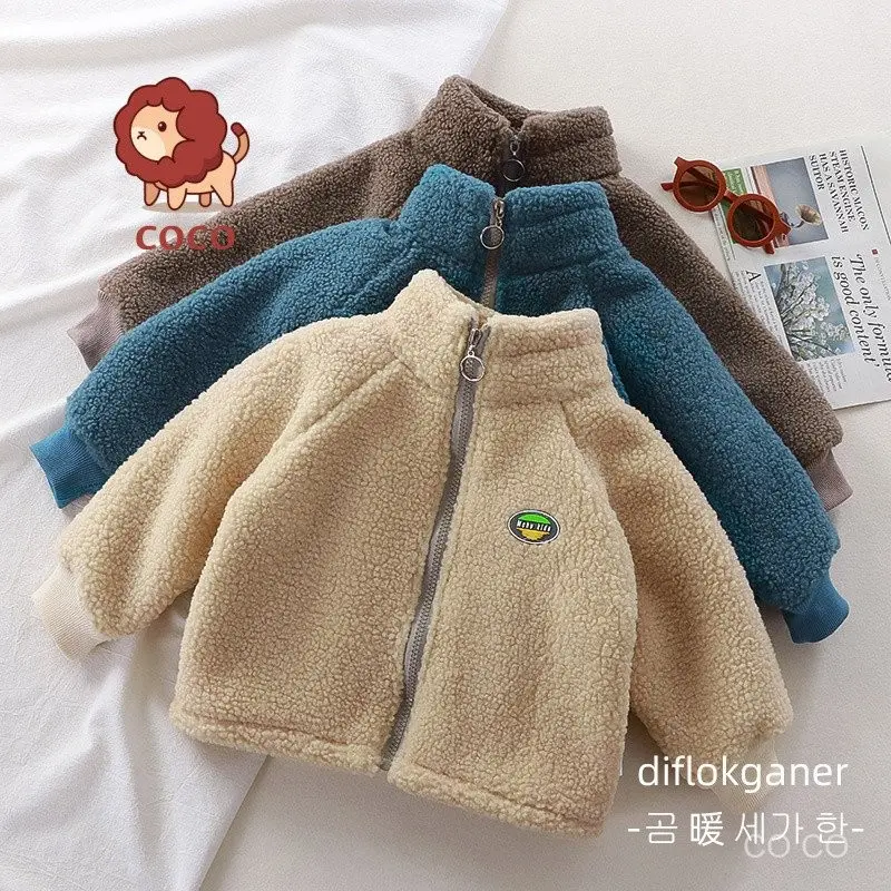 Áo khoác nhung lông cừu, dành cho trẻ em, quần áo bé trai và bé gái