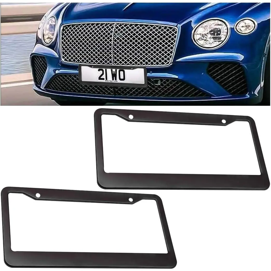 Khung biển số ô tô, 2 gói, Giá đỡ biển số tiêu chuẩn Hoa Kỳ Thông Dụng Chống gỉ, Chống lắc, Chống thời tiết, Giá đỡ thẻ ô tô bằng hợp kim nhôm, với vít và nắp, Phụ kiện ô tô, Màu đen