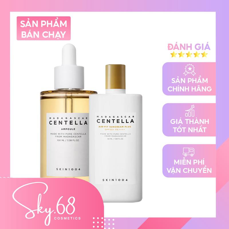  Combo 2 Sản Phẩm Chiết Xuất Rau Má Skin1004 Madagascar Centella  Serum 100ml + Kem chống nắng 50ml  Skincare 