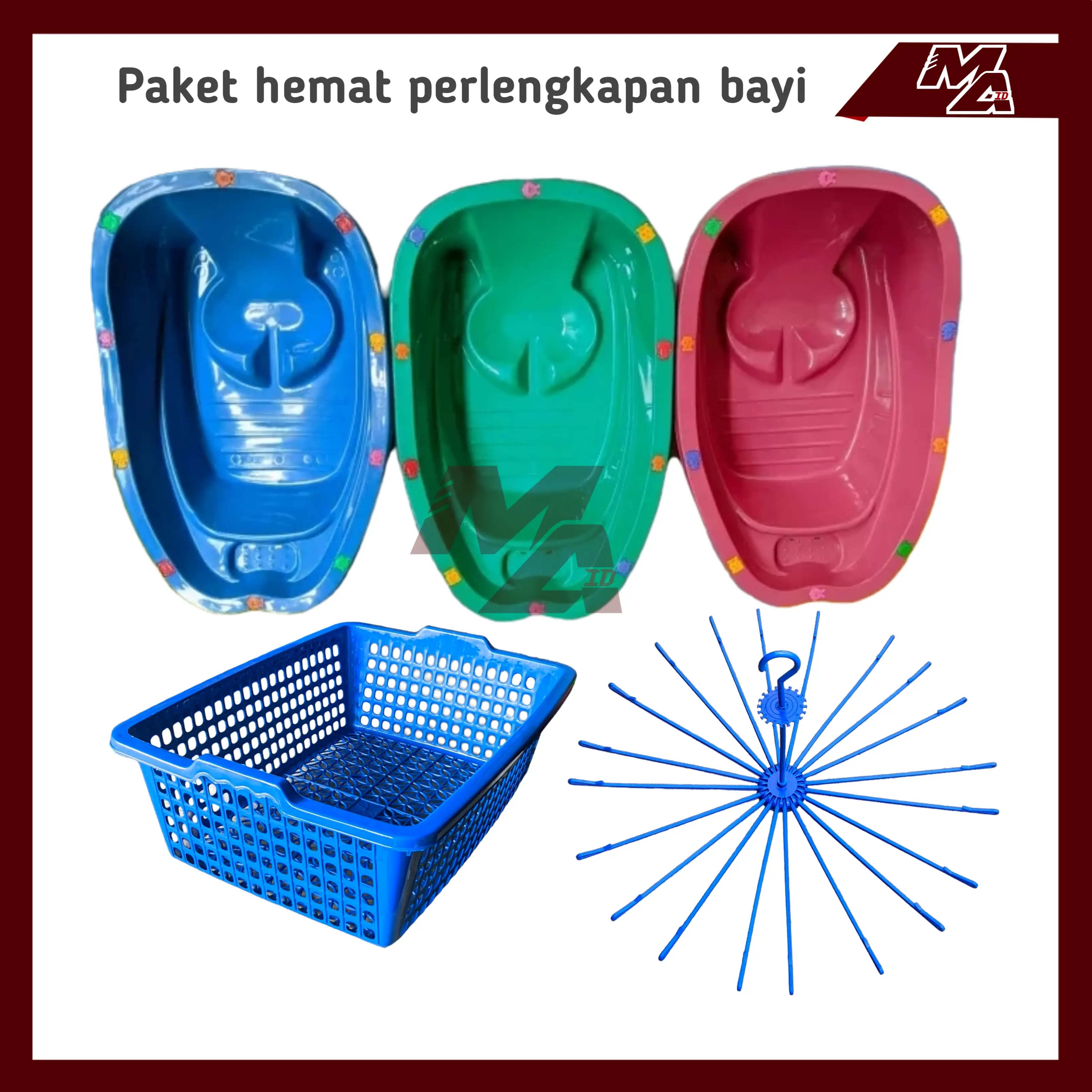 (Paket hemat) 1 set bak mandi bayi+keranjang baju+folding 20 stik Bayi