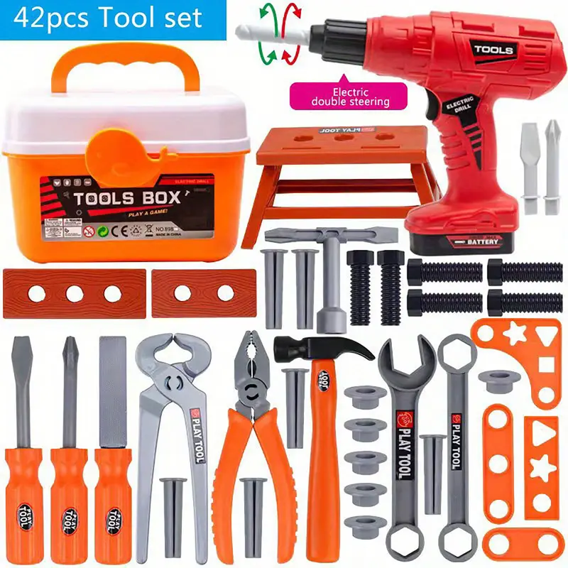 Children's Toolbox Toy Set, 42pcs Simulation Repair Tool Set, Electric Drill Screwdriver Play House Toy for Kids 2