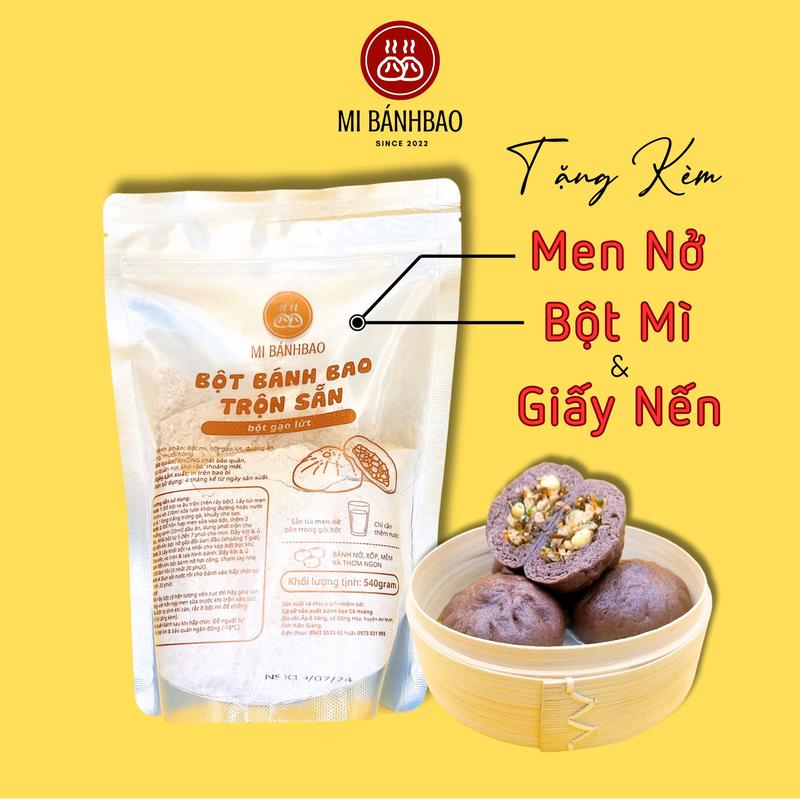 Bột Bánh Bao pha sẵn Mi BánhBao BỘT GẠO LỨT 540gram (Tặng kèm Men nở, bột thấm tay & giấy lót bánh)