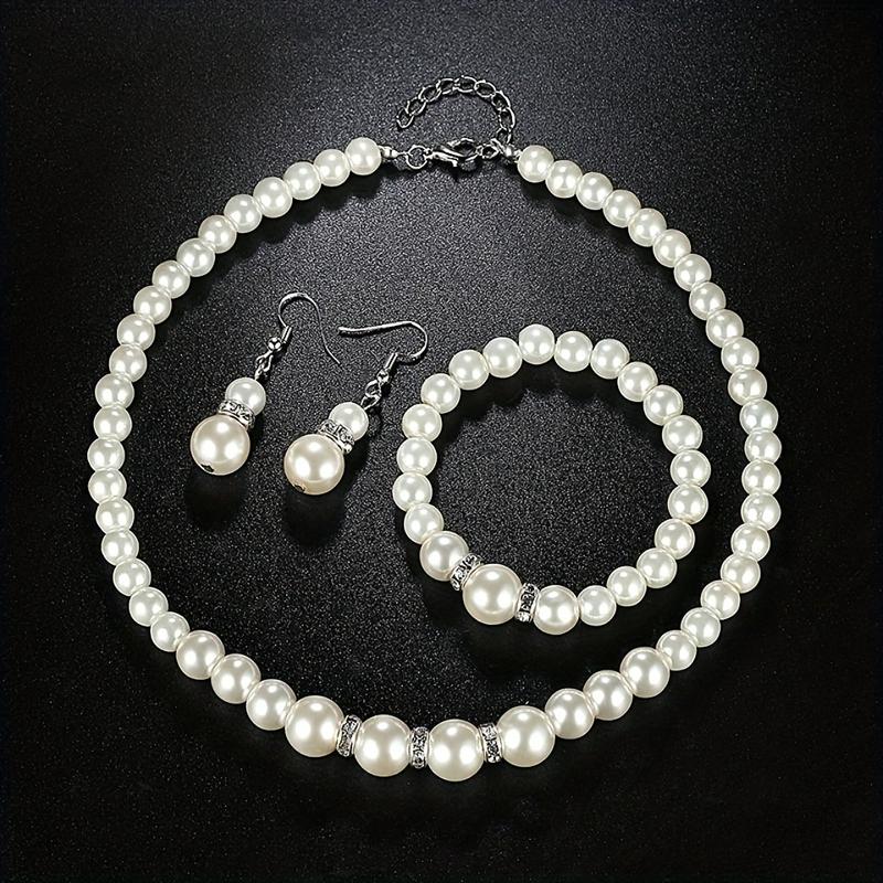 Product Introduction of White Beaded Jewelry Set for Women, Necklace, Earrings, Bracelet, Three-piece Set, Beautiful Wedding Accessories 2