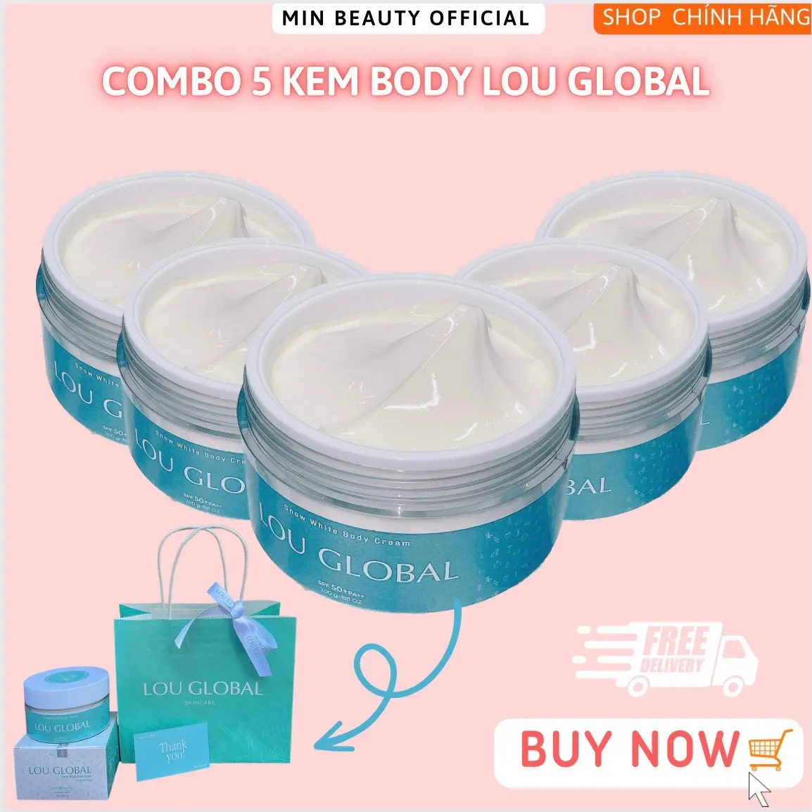 Combo 5 Kem Body Lou Global Dưỡng Trắng - Mờ Thâm Rạn - Dưỡng Ẩm - Chống Nắng Toàn Thân
