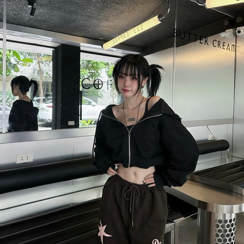 Áo khoác VOLEUR - HOODIE ZIP CROPTOP  , Vải Nỉ Bông 100% cotton Nữ Women Voi