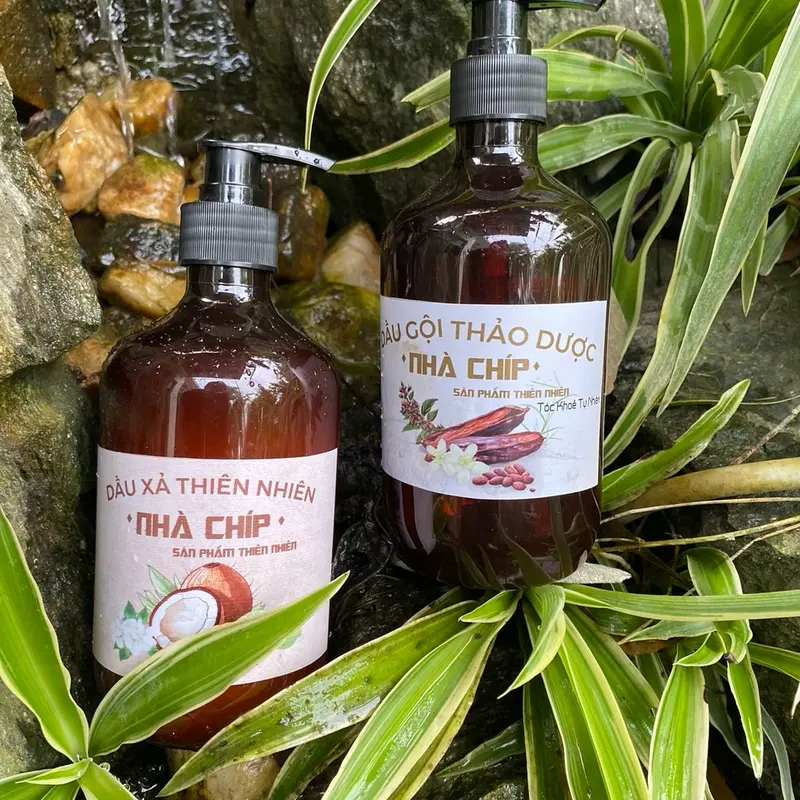 Combo gội xả thảo dược Nhà Chíp 500ml/1 combo hỗ trợ mọc tóc giảm gàu ngứa 0