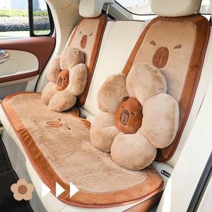 Bộ Lót Ghế Ô Tô Gối Tựa Lưng, Tựa Đầu Hoạ Tiết Chuột Capybara Dễ Thương - Min Car - Nội Thất