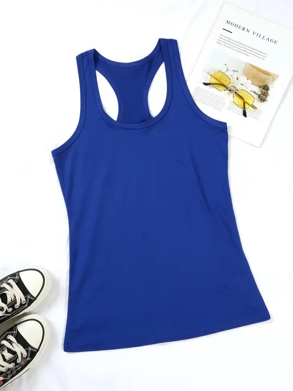 Women's Solid Round Neck Tank Top, Summer Clothes, Casual Sleeveless Crew Neck Top for Summer, Ladies Clothes for Daily Wear 8