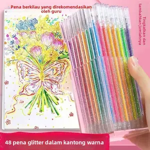 Set Pensil Fluoresen Berkilau Cantik Bisa Tumpuk Warna untuk Anak-anak Menggambar Dekorasi DIY Buku Harian