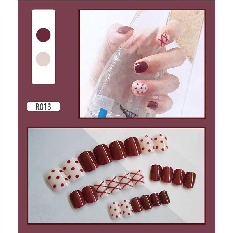 Fake Nails Finished Stickers Cute Nail Stickers Wearable Nail Stickers Removable Fake Nail Pieces 24 Pieces 8