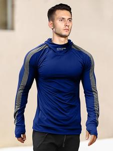 Men's Letter Patchwork Print Hooded Sports Top, Regular Fit Casual Long Sleeve Pullover for Fall & Winter, Men's Sportswear for Gym Workout Running