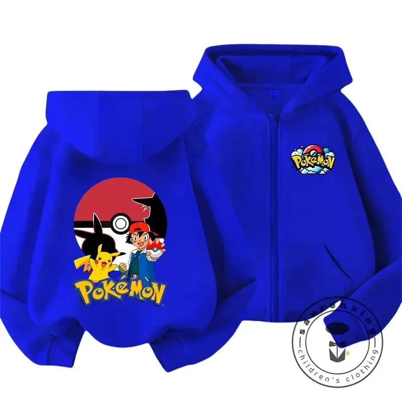 Kids Boy Cute Pikachu Zipper Hoodies Anime Pokemon Cartoon Boys Girls Sweatshirts Spring and AutumnThin Coats Children's Hooded